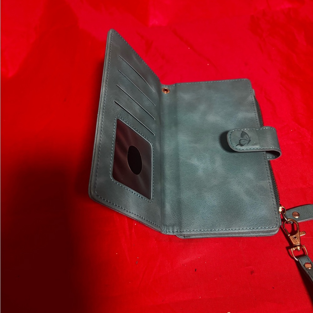 Iphone Teal Faux Leather Wallet Clutch with Card Slots